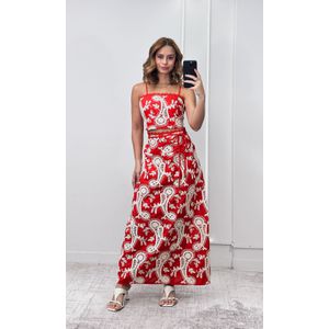Conjunto Crochê Paisley Cropped e Saia - Vermelho