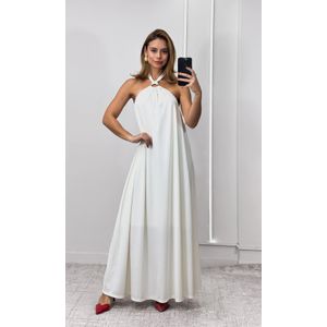 Vestido Maquinetado Amplo com Fivela - Off
