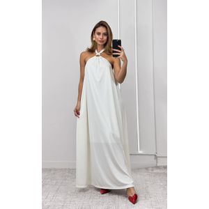Vestido Maquinetado Amplo com Fivela - Off