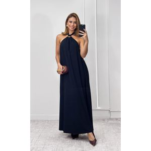 Vestido Maquinetado Amplo com Fivela - Preto