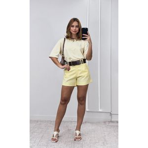 Short Linho Cinto Ráfia - Amarelo Claro