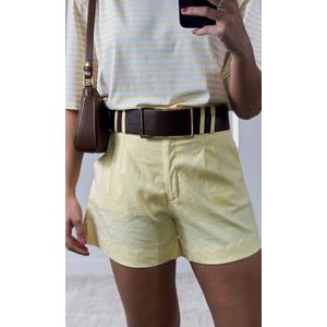 Short Linho Cinto Ráfia - Amarelo Claro