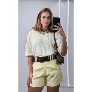 Short Linho Cinto Ráfia - Amarelo Claro