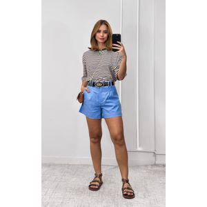 Short Linho Cinto Ráfia - Azul