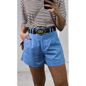 Short Linho Cinto Ráfia - Azul