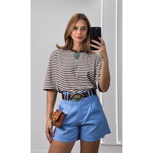 Short Linho Cinto Ráfia - Azul