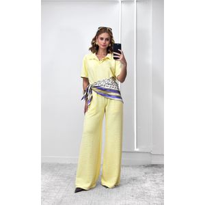 Conjunto Canelado Blusa Polo e Calça - Amarelo Candy
