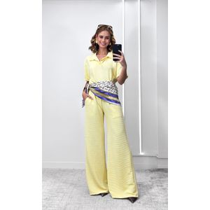 Conjunto Canelado Blusa Polo e Calça - Amarelo Candy