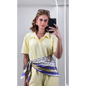 Conjunto Canelado Blusa Polo e Calça - Amarelo Candy