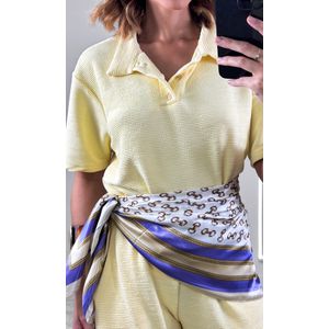 Conjunto Canelado Blusa Polo e Calça - Amarelo Candy