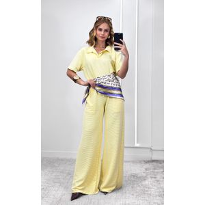 Conjunto Canelado Blusa Polo e Calça - Amarelo Candy