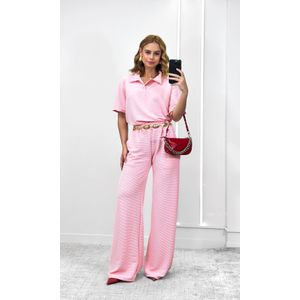 Conjunto Canelado Blusa Polo e Calça - Rosa Candy