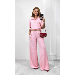 Conjunto Canelado Blusa Polo e Calça - Rosa Candy