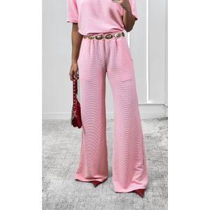Conjunto Canelado Blusa Polo e Calça - Rosa Candy