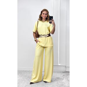 Conjunto Canelado Camiseta e Calça - Amarelo Candy