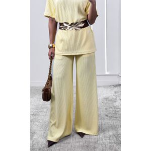 Conjunto Canelado Camiseta e Calça - Amarelo Candy