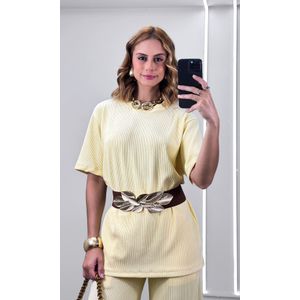 Conjunto Canelado Camiseta e Calça - Amarelo Candy