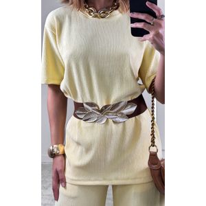 Conjunto Canelado Camiseta e Calça - Amarelo Candy