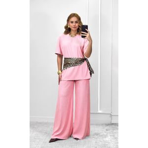 Conjunto Canelado Camiseta e Calça - Rosa Candy