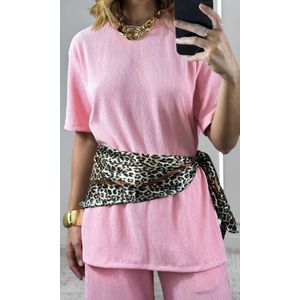 Conjunto Canelado Camiseta e Calça - Rosa Candy