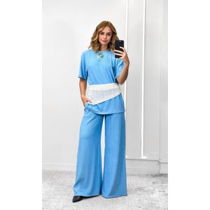 Conjunto Canelado Camiseta e Calça - Azul Candy