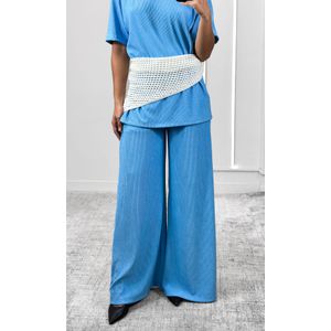 Conjunto Canelado Camiseta e Calça - Azul Candy