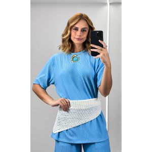 Conjunto Canelado Camiseta e Calça - Azul Candy