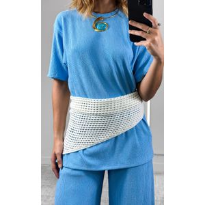 Conjunto Canelado Camiseta e Calça - Azul Candy