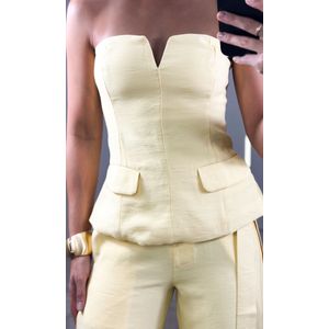 Calça Alfaiataria Reta com Faixa - Amarelo