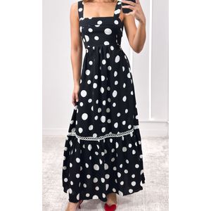 Vestido Evasê com Guipir Poá - Preto/Branco