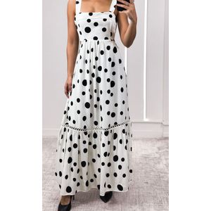 Vestido Evasê com Guipir Poá - Branco/Preto