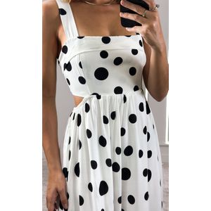 Vestido Evasê com Guipir Poá - Branco/Preto