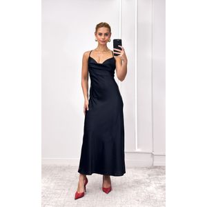 Vestido Slip Dress Gola Degage - Preto
