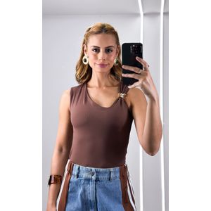 Calça Jeans Wide Leg Track - Azul/Marrom/Branco