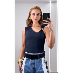 Calça Jeans Wide Leg Track - Azul/Branco/Preto