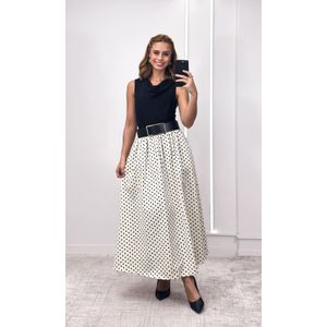 Saia Linho Godê Poá - Off/Preto