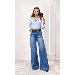 Calça Jeans Wide Leg Clássica - Azul Claro Estonado