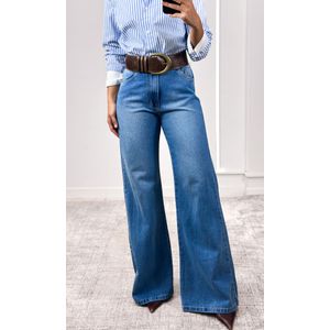 Calça Jeans Wide Leg Clássica - Azul Claro Estonado