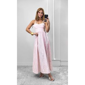 Vestido Godê Bordado Ramos - Rosa Claro