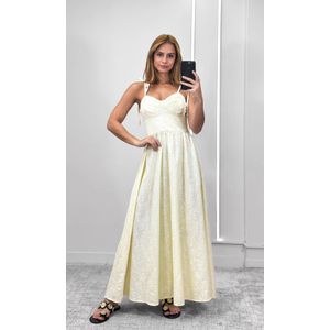 Vestido Godê Bordado Ramos - Amarelo Claro