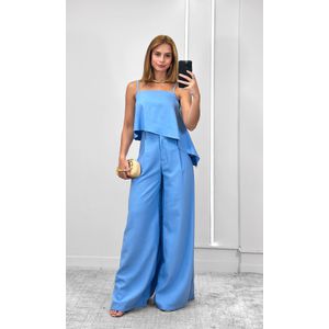 Conjunto Blusa Assimétrica e Calça Pantalona - Azul