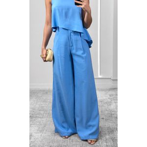 Conjunto Blusa Assimétrica e Calça Pantalona - Azul