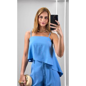 Conjunto Blusa Assimétrica e Calça Pantalona - Azul