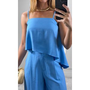 Conjunto Blusa Assimétrica e Calça Pantalona - Azul