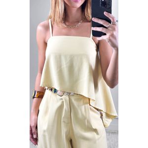 Conjunto Blusa Assimétrica e Calça Pantalona - Amarelo