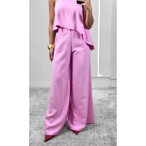Conjunto Blusa Assimétrica e Calça Pantalona - Rosa