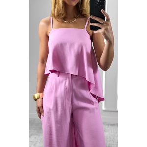Conjunto Blusa Assimétrica e Calça Pantalona - Rosa