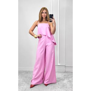 Conjunto Blusa Assimétrica e Calça Pantalona - Rosa