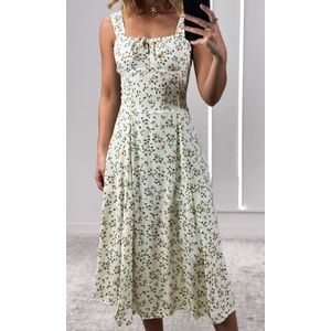 Vestido Decote Amarração Liberty - Off/Verde