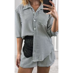 Conjunto Listrado Camisa e Short - Off/Preto